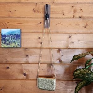 GEM Vintage Gold Leather Woven Flap Crossbody Bag Purse‎ Card Organizer Clutch